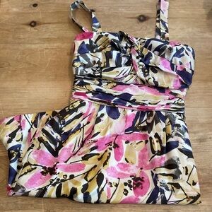 Banana Republic 100% silk pink abstract floral  dress feminine Cocktail Dressy 0